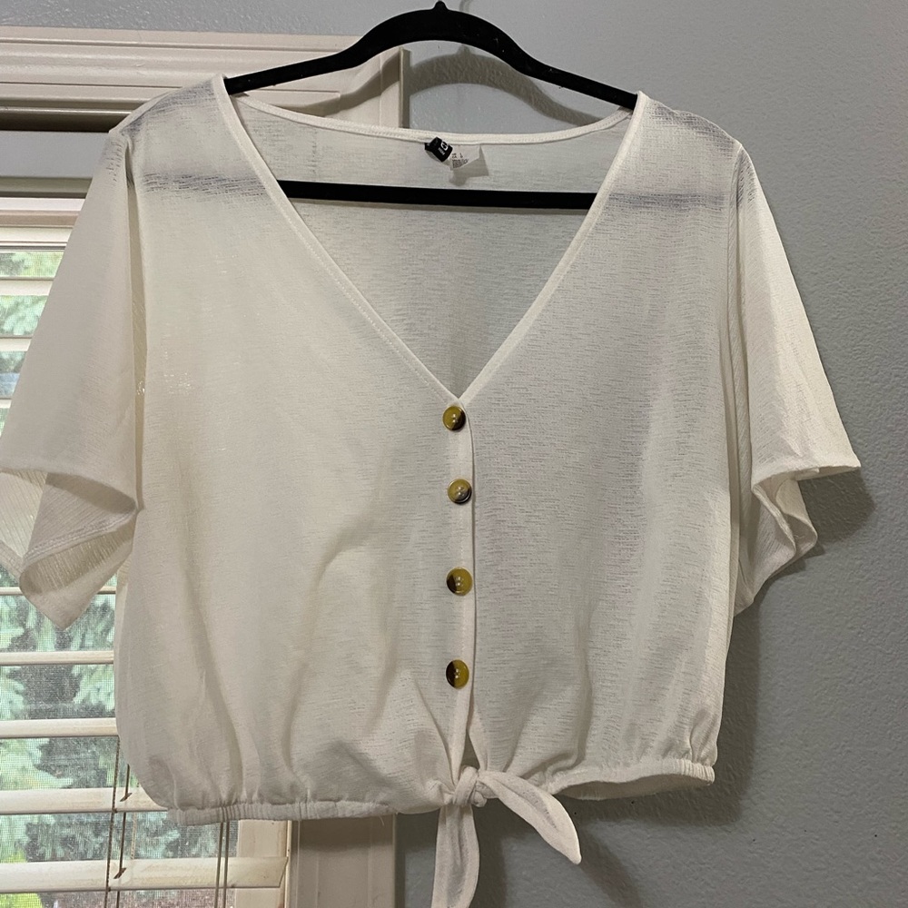 Shear white button up blouse